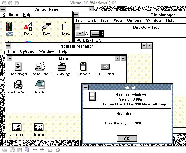 Windows 3.0 on Virtual PC.app